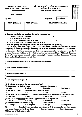 Đề thi học kỳ II môn tiếng Anh Lớp 11 - Mã đề 002 - Năm học 2018-2019 - Trường THPT Trần Nhân Tông